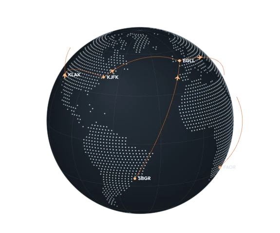 Globe showing airport locations and illustrative routes